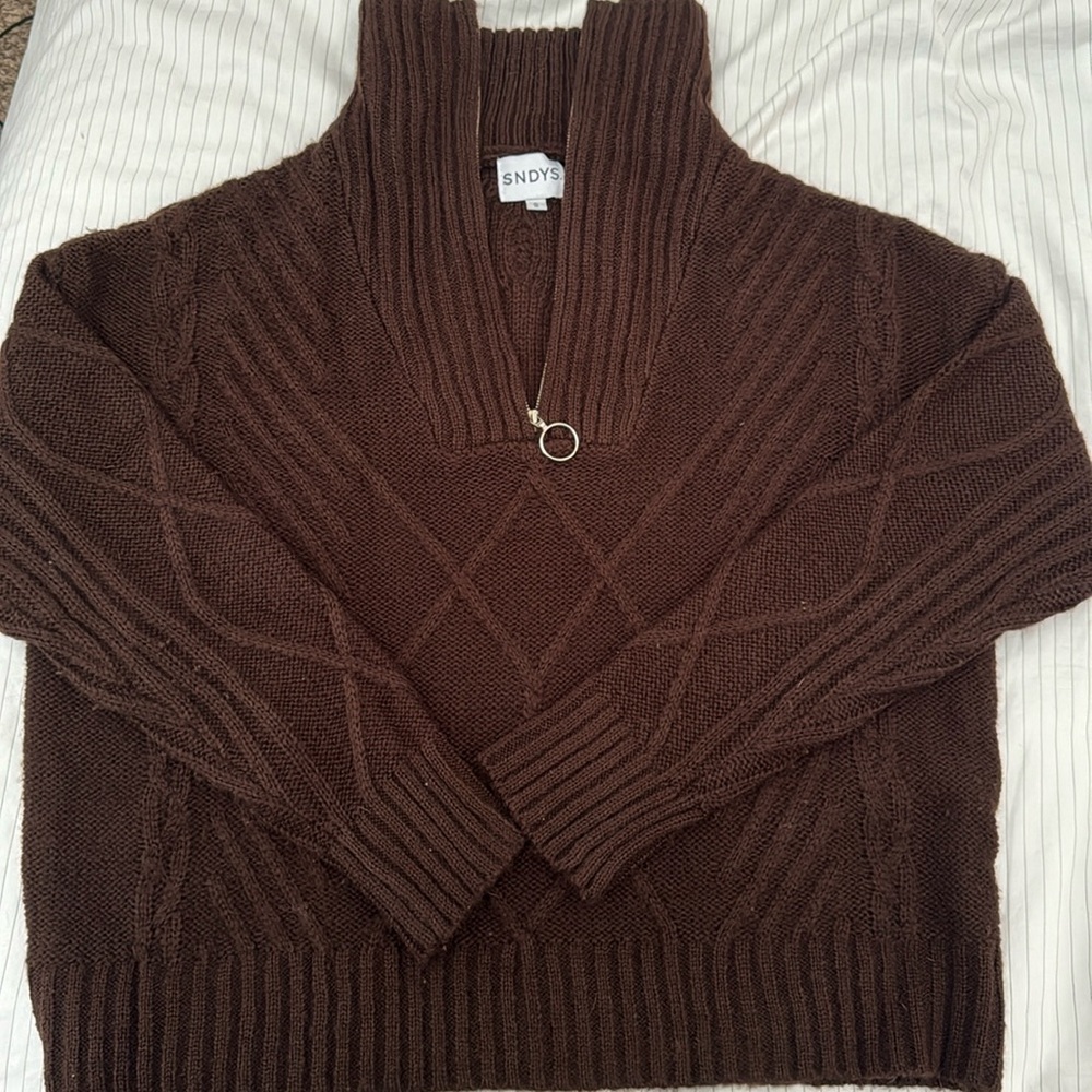 chocolate cable knit quarter zip sweater pullover